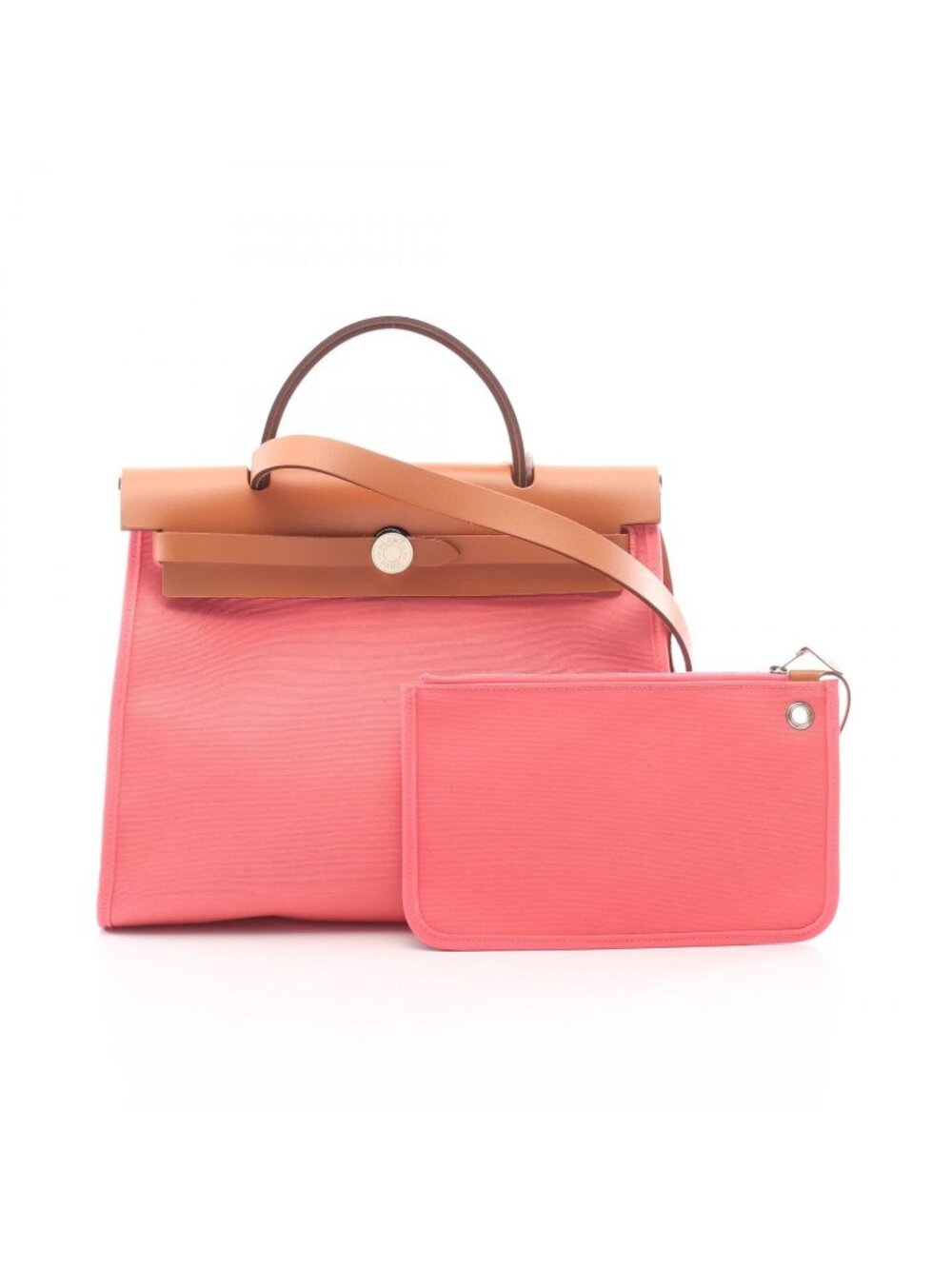 Hermes Handbag Herbag Zip PM 2-Way Rose Azalea Canvas Leather PM